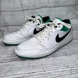 Nike Jordan 1 Low White and Black with Lucky Green Accents size 12 M